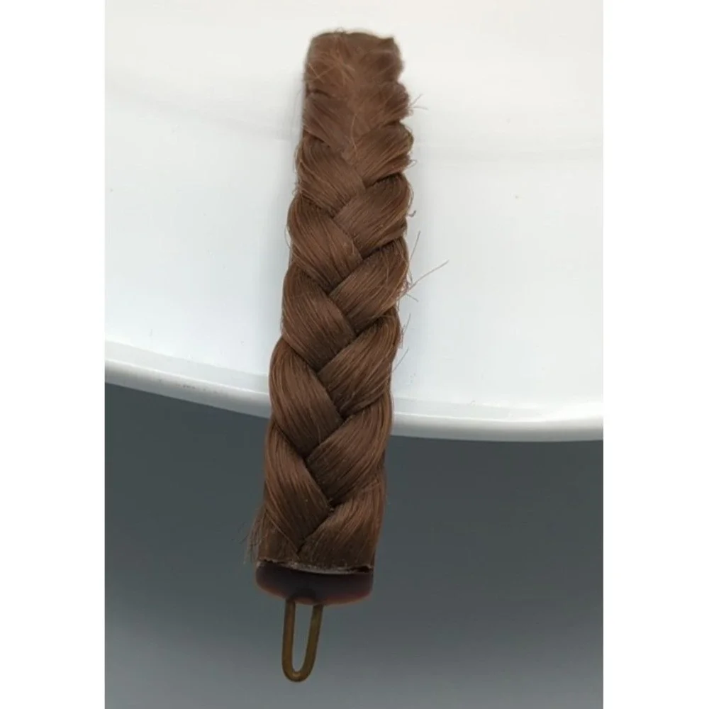 Vintage Metal & Celluloid Faux Hair Braid Barrette 3.5‎ in long Brunette Brown